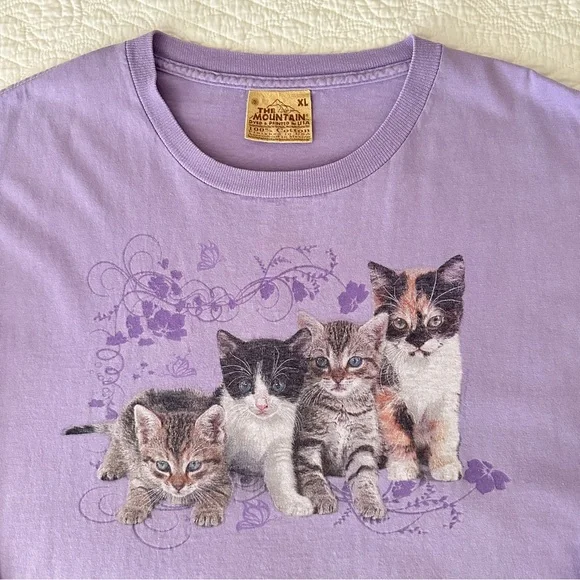 The Mountain Leather Tag Purple Cat Kitten Print Long Sleeve Shirt Y2K Vintage - Picture 4 of 8